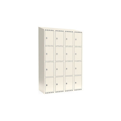 Fydor 4-fold compartment locker, 4 compartments, white, W 1200 mm, sloping roof shape, padlock.