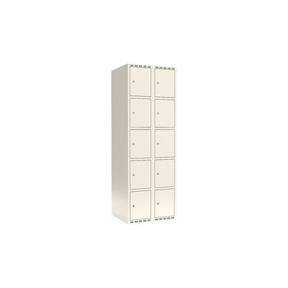 Fydor 5-fold compartment locker, 2 compartments, white, W 600 mm, flat roof shape, cylinder lock.