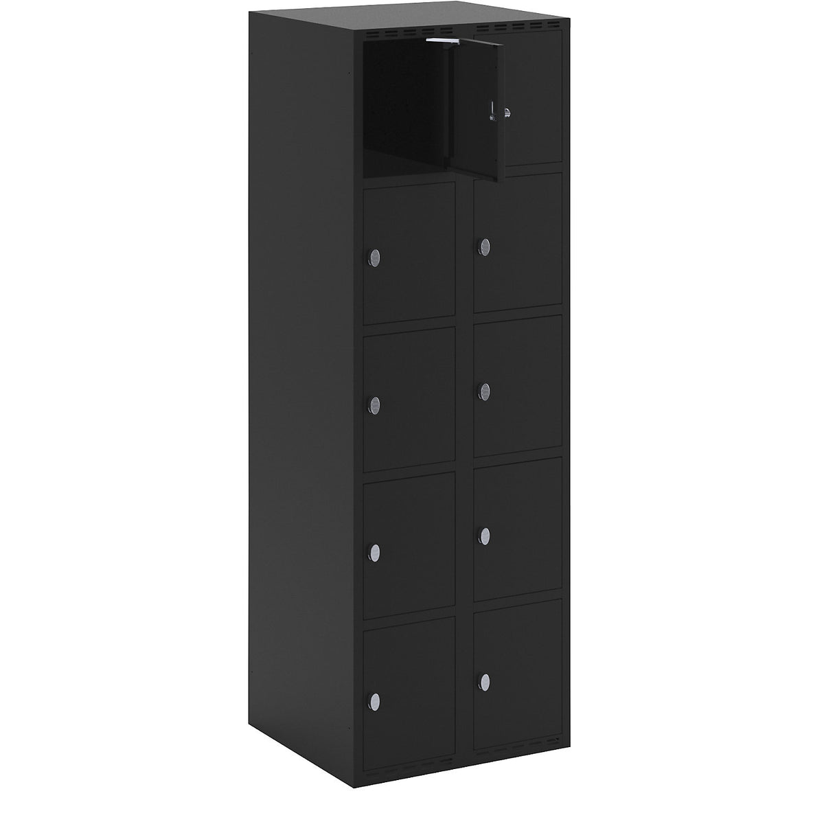 Fydor 5-fold compartment locker, 2 compartments, black, W 600 mm, flat roof shape, padlock.