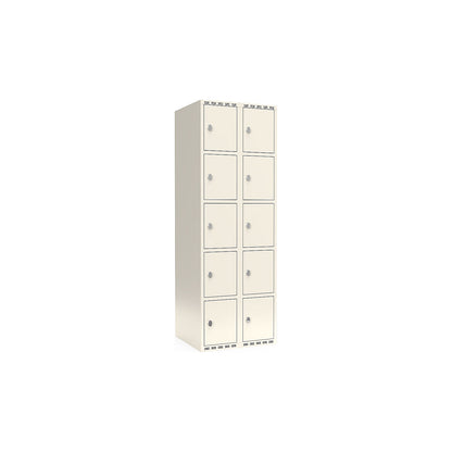 Fydor 5-fold compartment locker, 2 compartments, white, W 600 mm, flat roof shape, padlock.