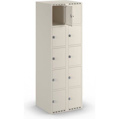 Fydor 5-fold compartment locker, 2 compartments, white, W 600 mm, flat roof shape, padlock.