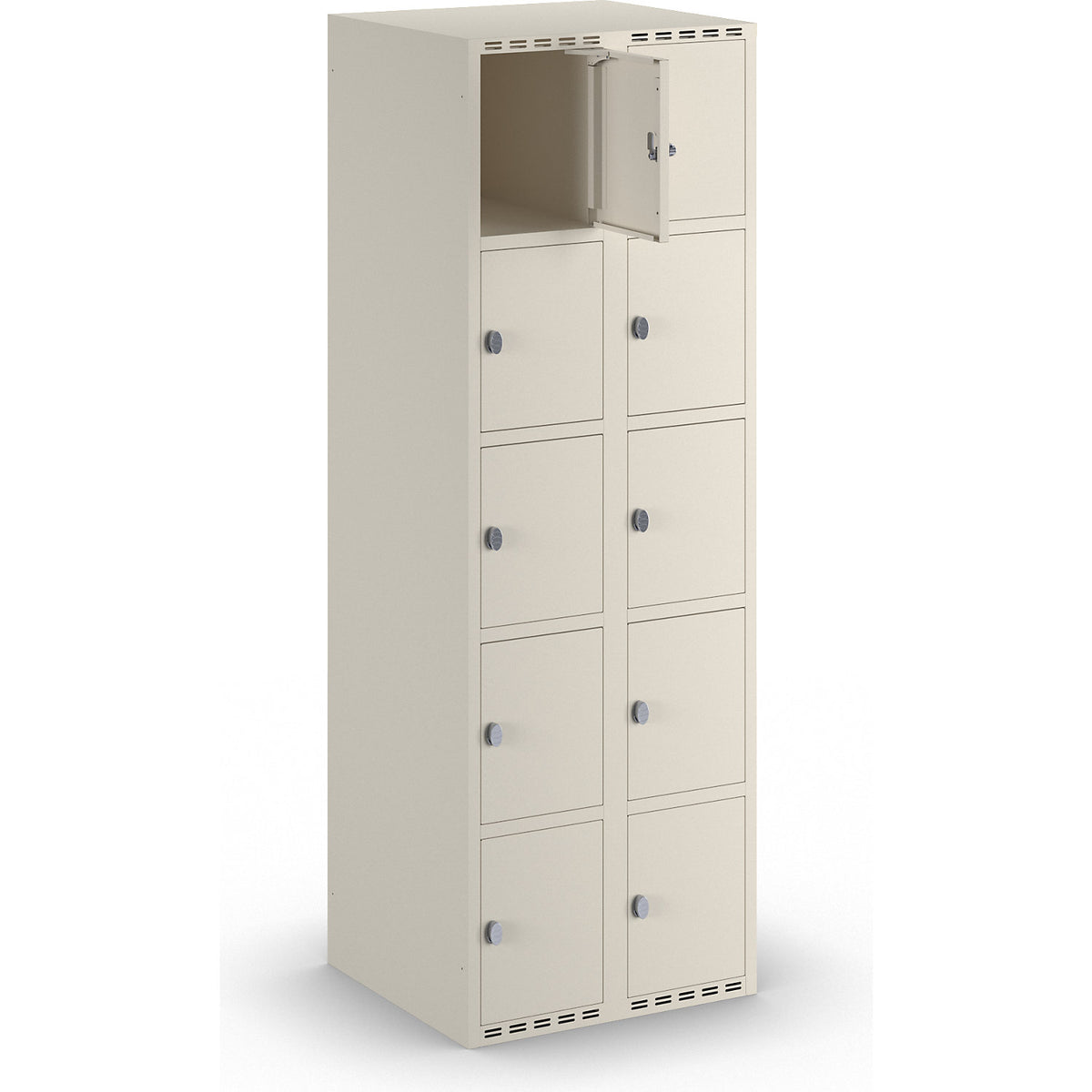 Fydor 5-fold compartment locker, 2 compartments, white, W 600 mm, flat roof shape, padlock.