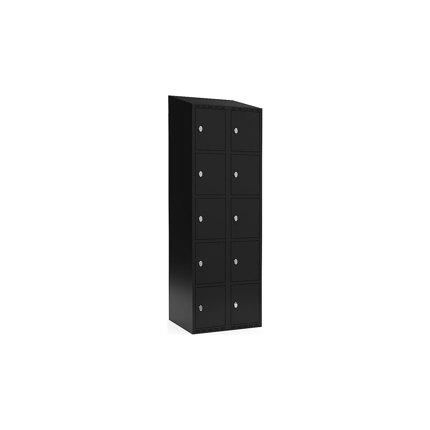 Fydor 5-fold compartment locker, 2 compartments, black, W 600 mm, sloping roof shape, padlock.
