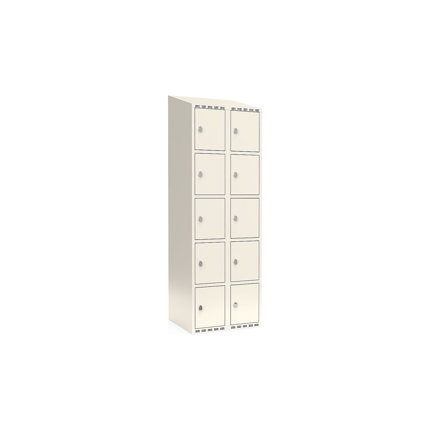 Fydor 5-fold compartment locker, 2 compartments, white, W 600 mm, sloping roof shape, padlock.