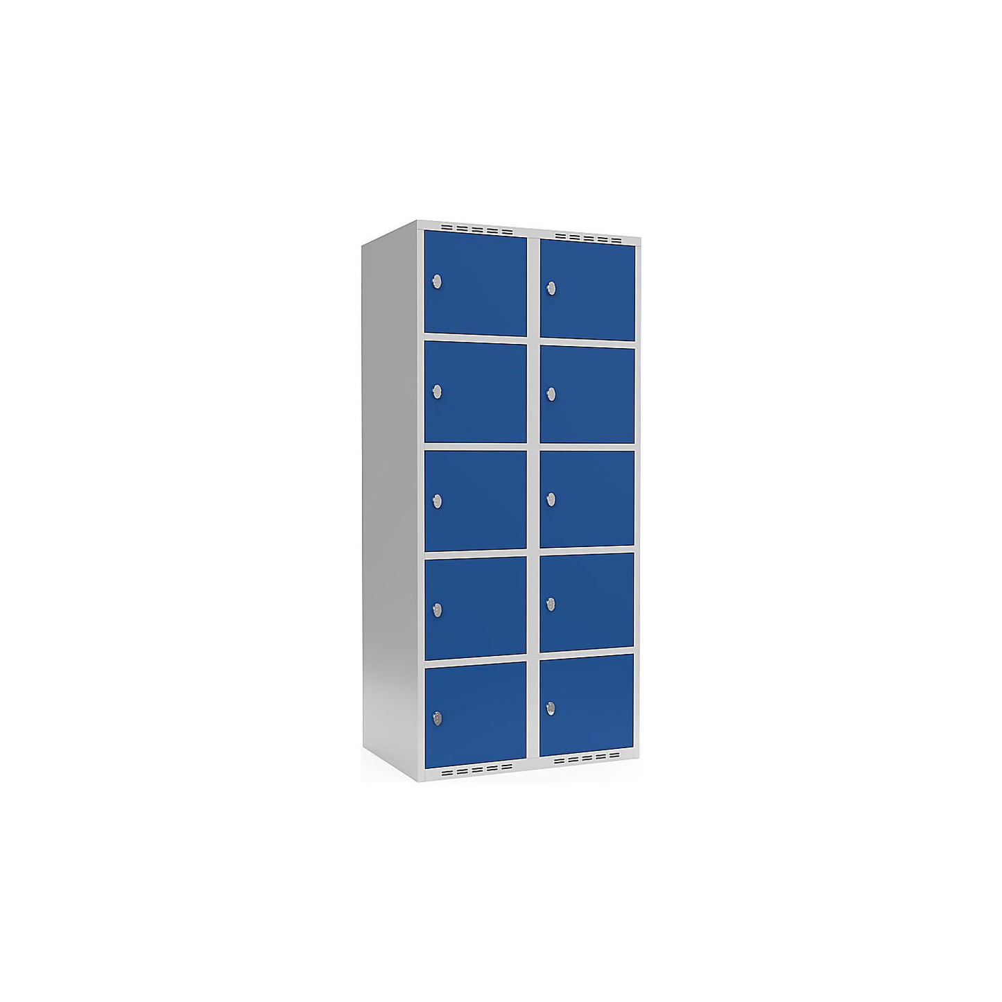 Fydor 5-fold compartment locker, 2 compartments, light grey / gentian blue, W 800 mm, flat roof shape, padlock.
