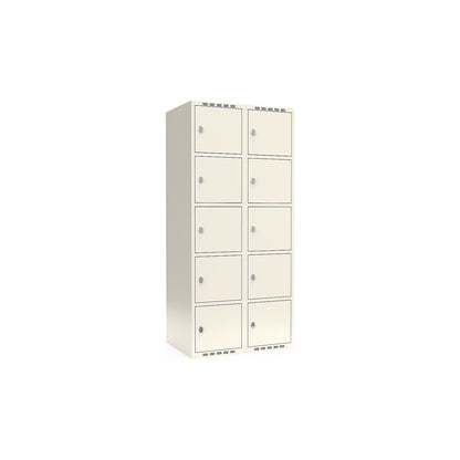 Fydor 5-fold compartment locker, 2 compartments, white, W 800 mm, flat roof shape, padlock.