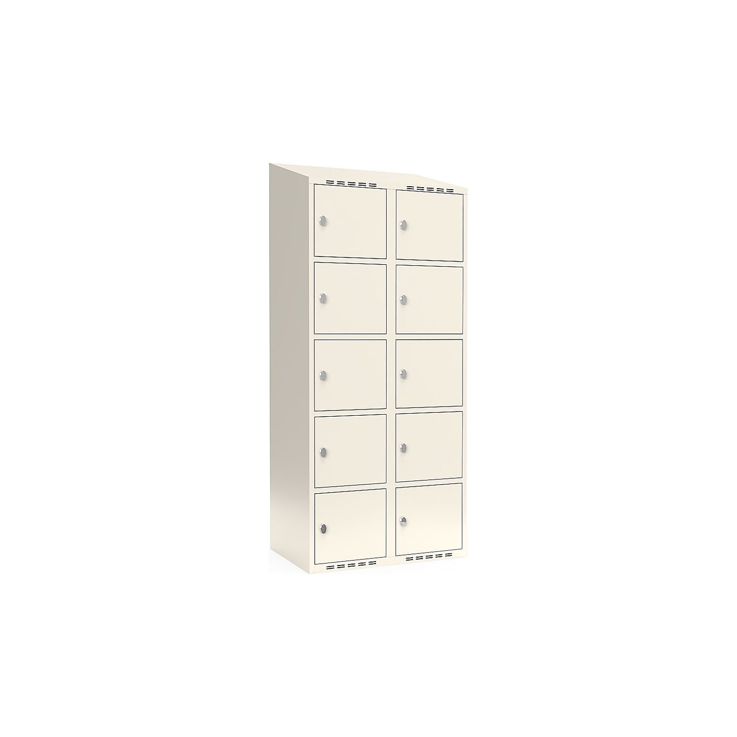Fydor 5-fold compartment locker, 2 compartments, white, W 800 mm, sloping roof shape, padlock.