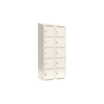 Fydor 5-fold compartment locker, 2 compartments, white, W 800 mm, sloping roof shape, padlock.