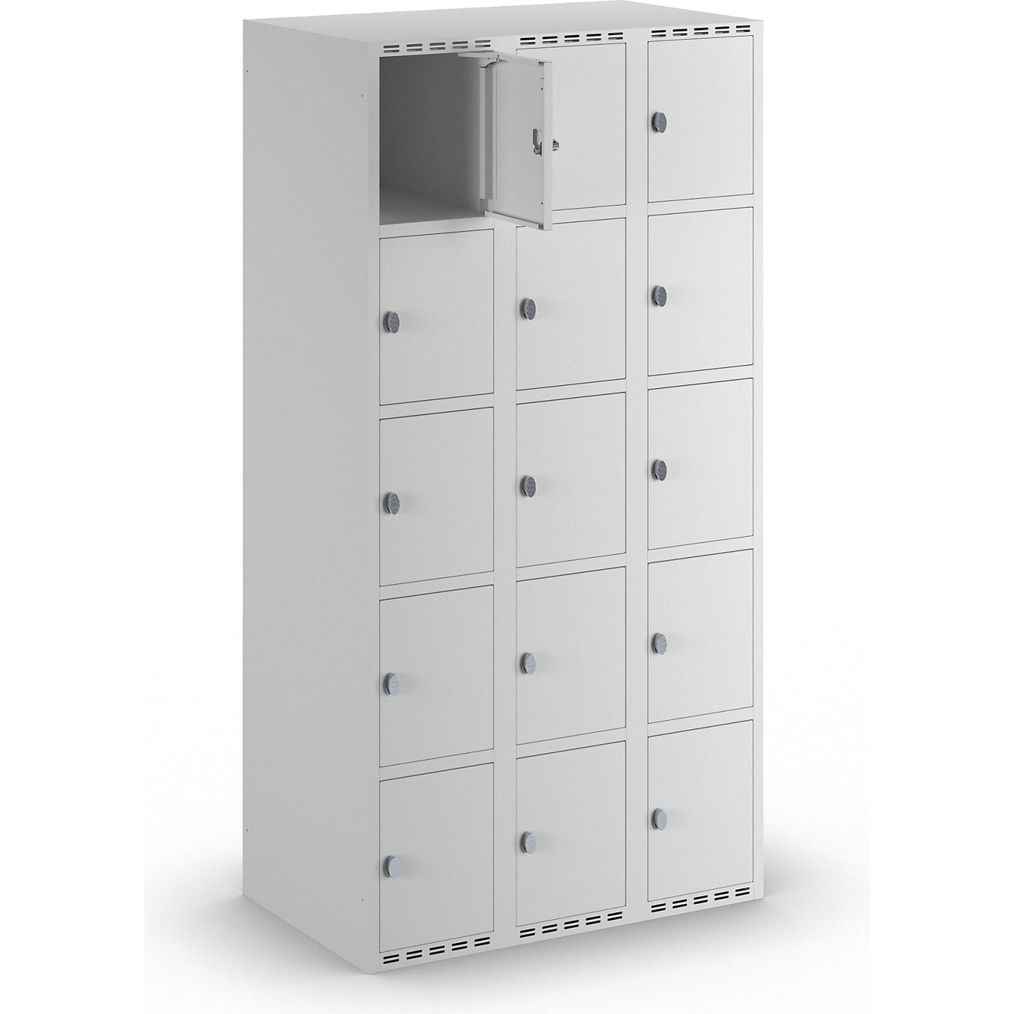 Fydor 5-fold compartment locker, 3 compartments, light grey, W 900 mm, flat roof shape, padlock.