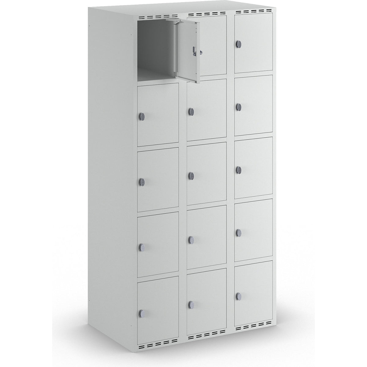 Fydor 5-fold compartment locker, 3 compartments, light grey, W 900 mm, flat roof shape, padlock.