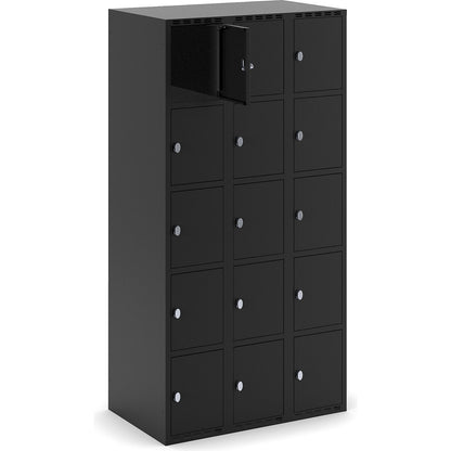 Fydor 5-fold compartment locker, 3 compartments, black, W 900 mm, flat roof shape, padlock.