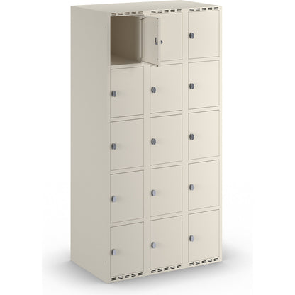 Fydor 5-fold compartment locker, 3 compartments, white, W 900 mm, flat roof shape, padlock.