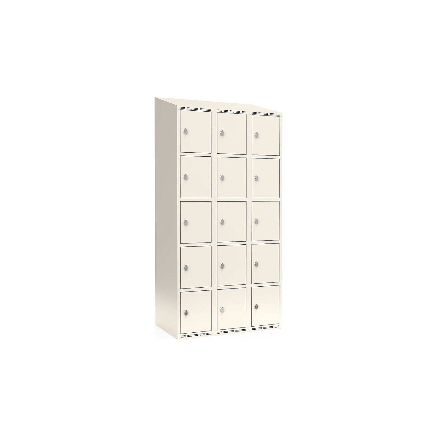 Fydor 5-fold compartment locker, 3 compartments, white, W 900 mm, sloping roof shape, padlock.