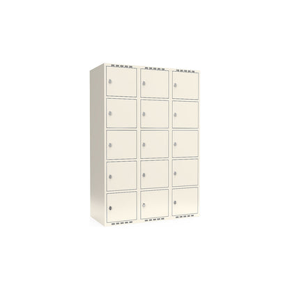 Fydor 5-fold compartment locker, 3 compartments, white, W 1200 mm, flat roof shape, padlock.