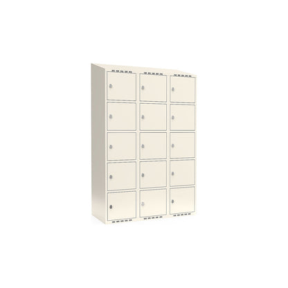 Fydor 5-fold compartment locker, 3 compartments, white, W 1200 mm, sloping roof shape, padlock.