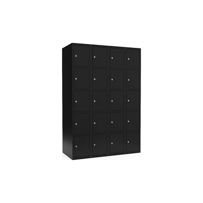 Fydor 5-fold compartment locker, 4 compartments, black, W 1200 mm, flat roof shape, cylinder lock.