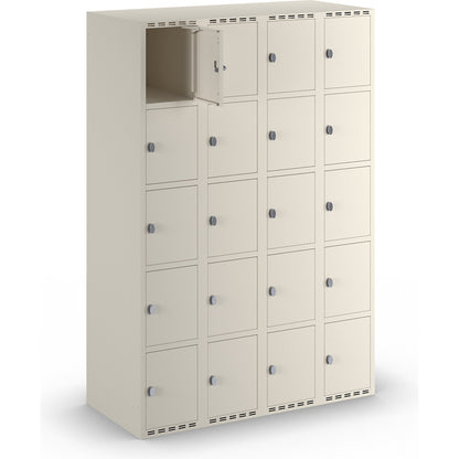 Fydor 5-fold compartment locker, 4 compartments, white, W 1200 mm, flat roof shape, padlock.