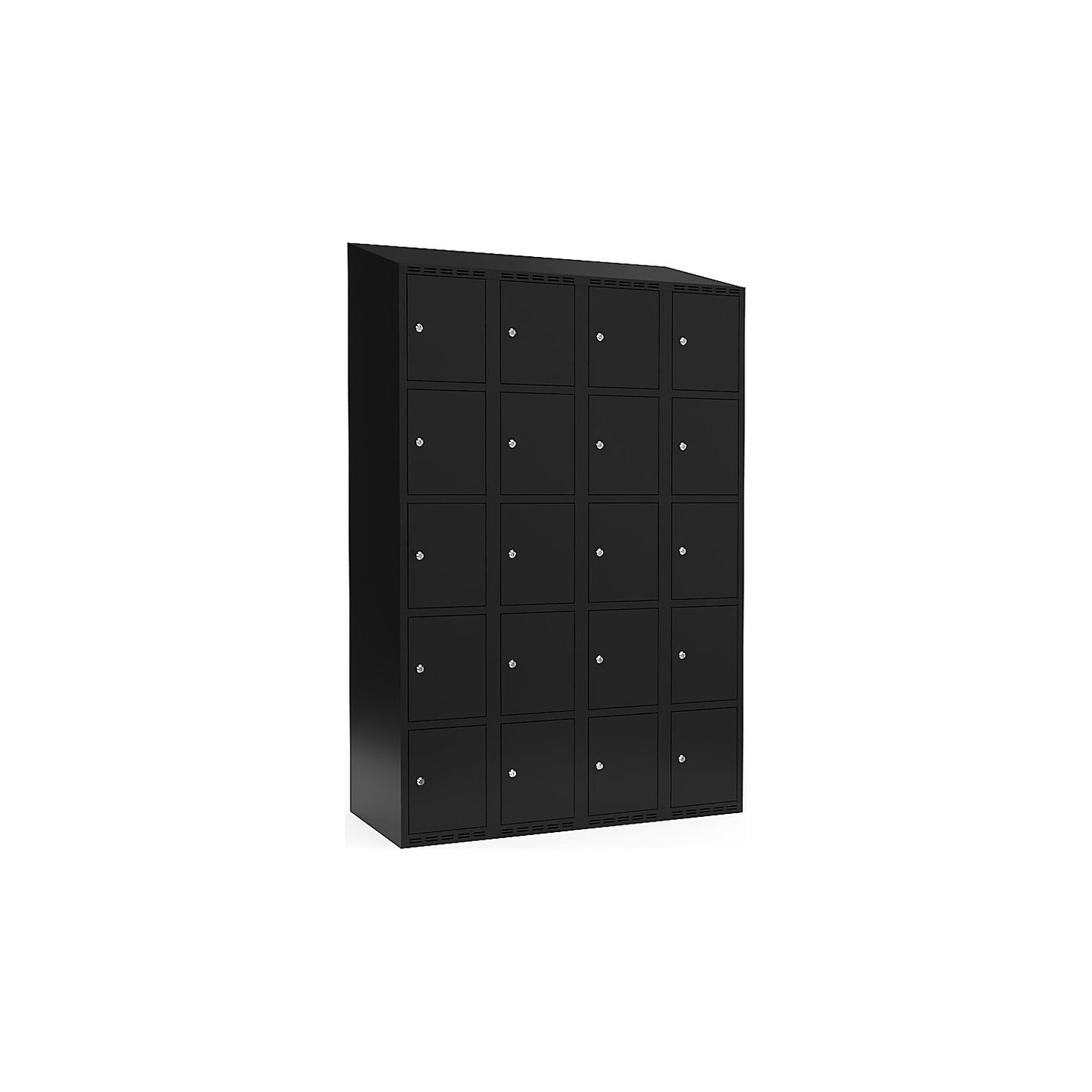 Fydor 5-fold compartment locker, 4 compartments, black, W 1200 mm, sloping roof shape, cylinder lock.