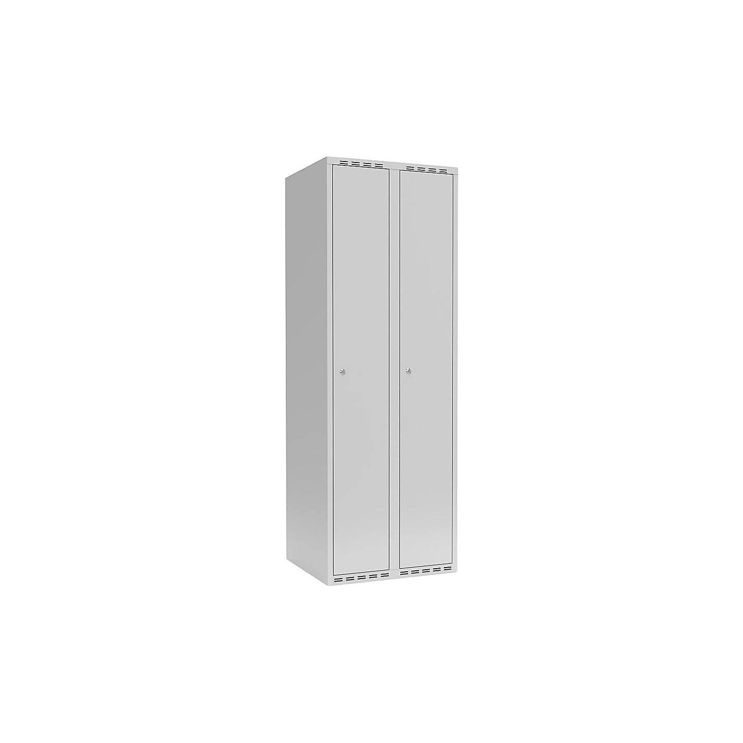 Fydor double deck clothes locker, 2 compartments, light grey, W 600 mm, flat roof shape, cylinder lock.