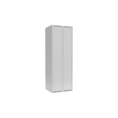 Fydor double deck clothes locker, 2 compartments, light grey, W 600 mm, flat roof shape, cylinder lock.