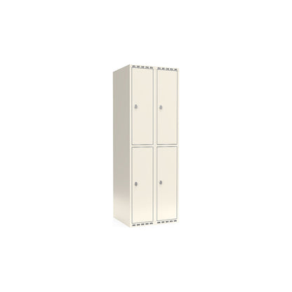 Fydor double deck clothes locker, 2 compartments, white, W 600 mm, flat roof shape, padlock.