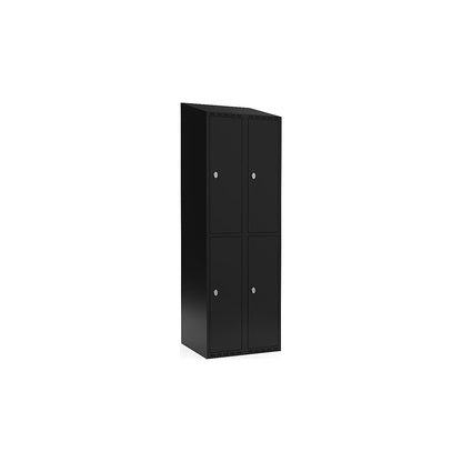 Fydor double deck clothes locker, 2 compartments, black, W 600 mm, sloping roof shape, padlock.