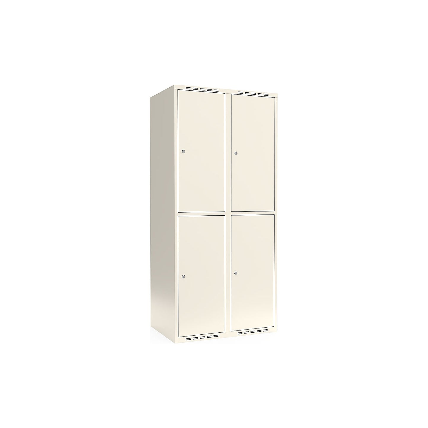 Fydor double deck clothes locker, 2 compartments, white, W 800 mm, flat roof shape, cylinder lock.