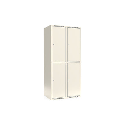 Fydor double deck clothes locker, 2 compartments, white, W 800 mm, flat roof shape, cylinder lock.