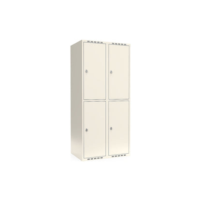 Fydor double deck clothes locker, 2 compartments, white, W 800 mm, flat roof shape, padlock.