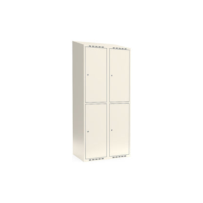 Fydor double deck clothes locker, 2 compartments, white, W 800 mm, sloping roof shape, cylinder lock.