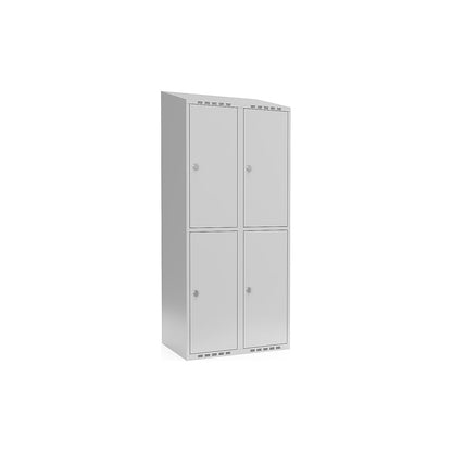 Fydor double deck clothes locker, 2 compartments, light grey, W 800 mm, sloping roof shape, padlock.
