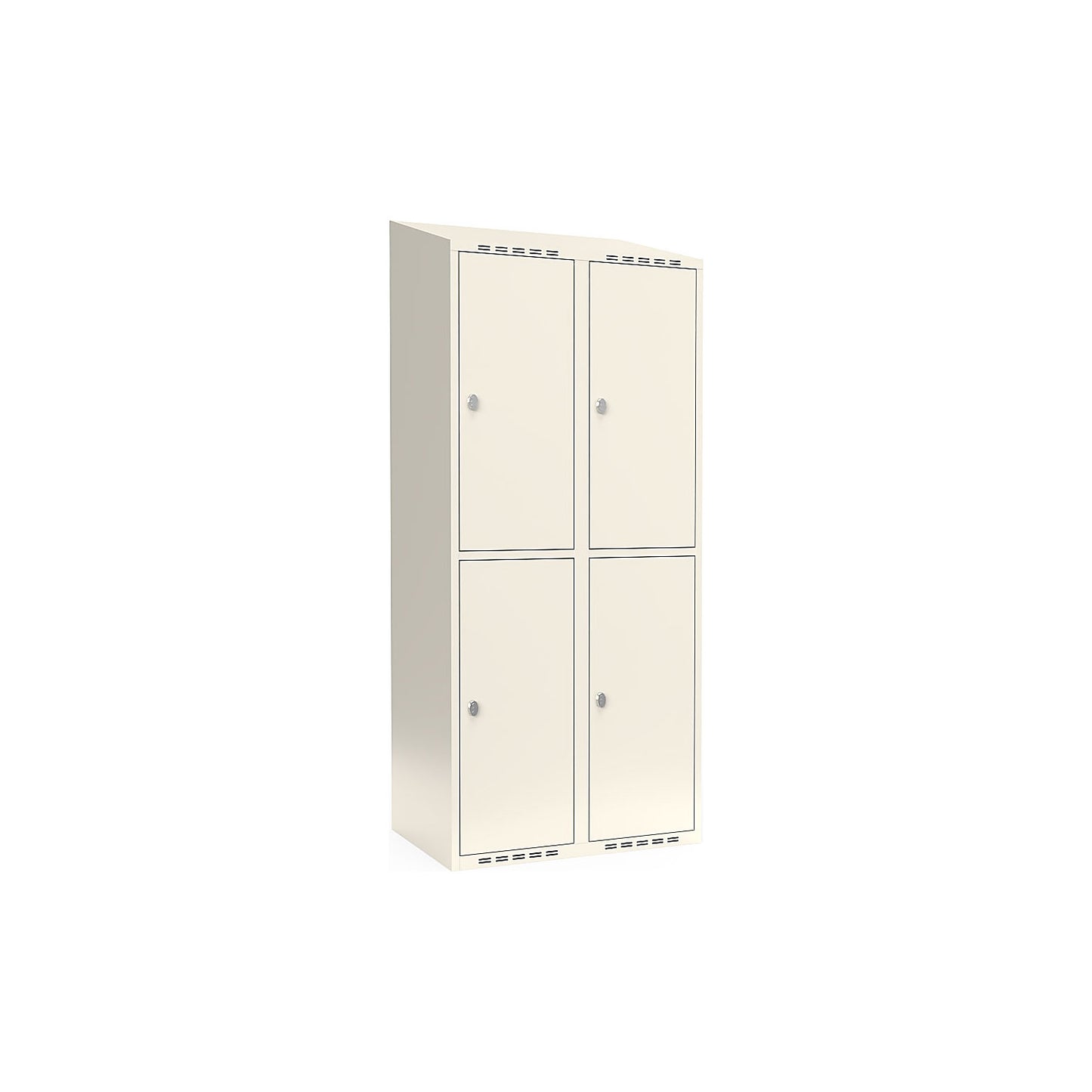 Fydor double deck clothes locker, 2 compartments, white, W 800 mm, sloping roof shape, padlock.