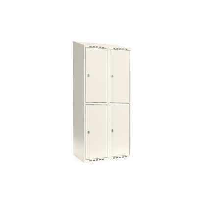 Fydor double deck clothes locker, 2 compartments, white, W 800 mm, sloping roof shape, padlock.