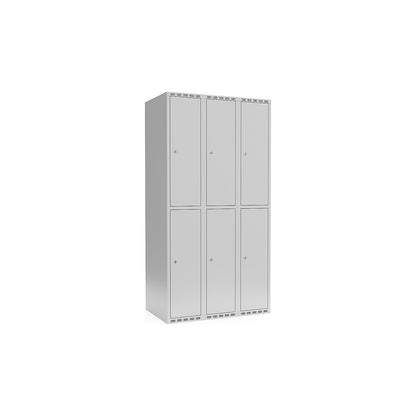 Fydor double deck clothes locker, 3 compartments, light grey, W 900 mm, flat roof shape, cylinder lock.