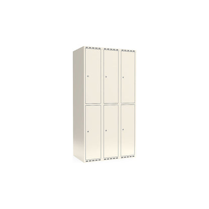 Fydor double deck clothes locker, 3 compartments, white, W 900 mm, flat roof shape, cylinder lock.