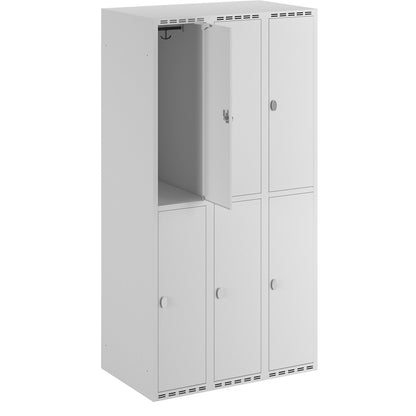 Fydor double deck clothes locker, 3 compartments, light grey, W 900 mm, flat roof shape, padlock.