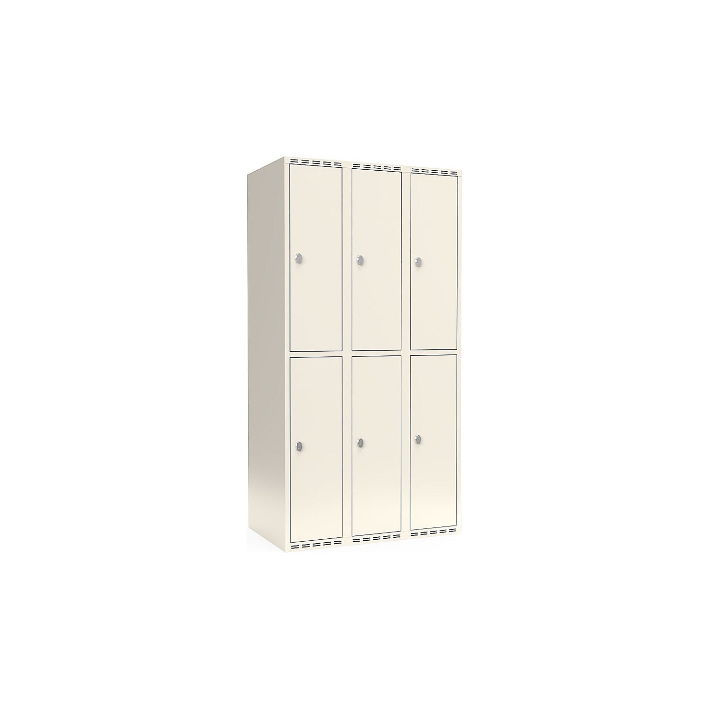 Fydor double deck clothes locker, 3 compartments, white, W 900 mm, flat roof shape, padlock.