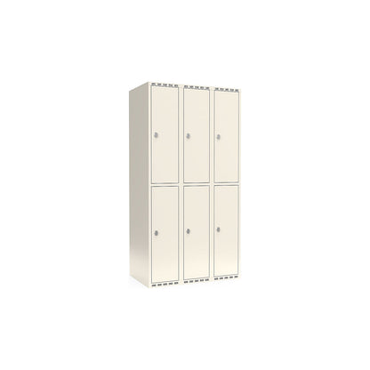 Fydor double deck clothes locker, 3 compartments, white, W 900 mm, flat roof shape, padlock.