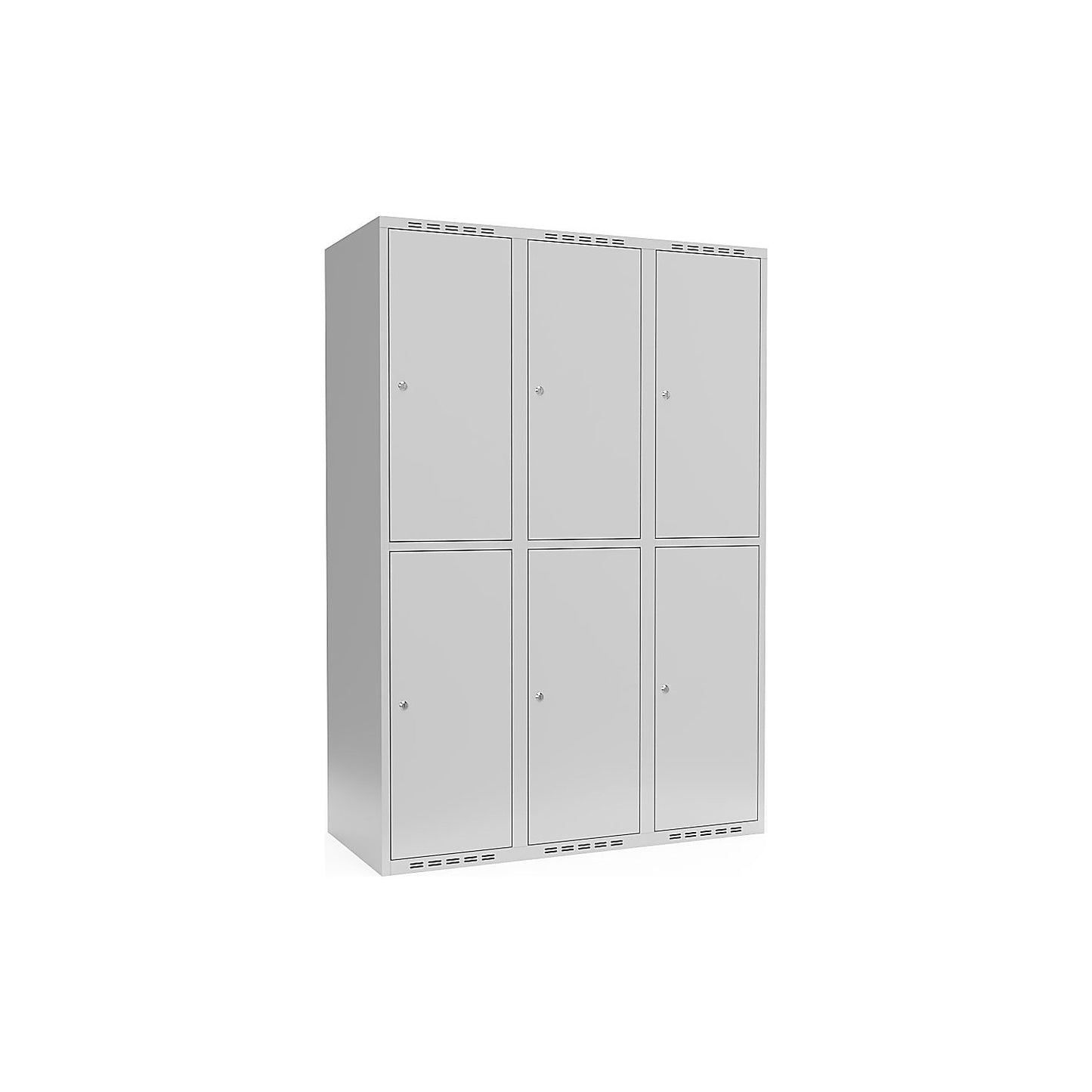 Fydor double deck clothes locker, 3 compartments, light grey, W 1200 mm, flat roof shape, cylinder lock.
