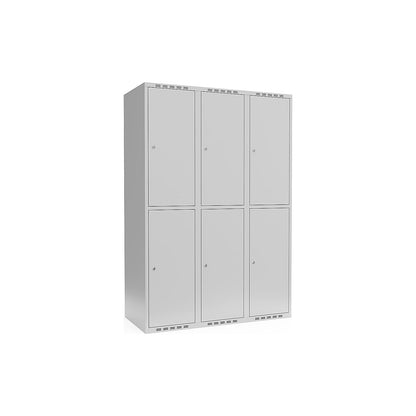 Fydor double deck clothes locker, 3 compartments, light grey, W 1200 mm, flat roof shape, cylinder lock.