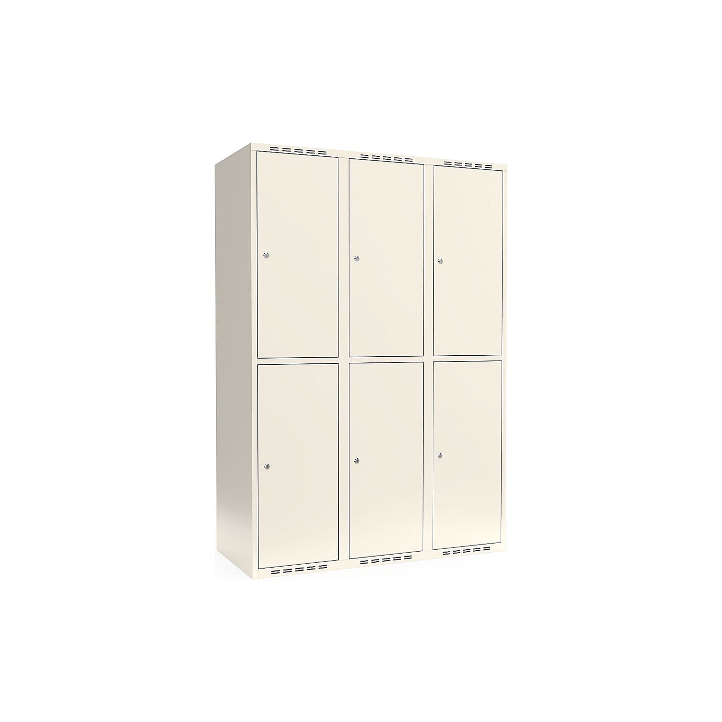 Fydor double deck clothes locker, 3 compartments, white, W 1200 mm, flat roof shape, cylinder lock.