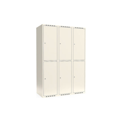 Fydor double deck clothes locker, 3 compartments, white, W 1200 mm, flat roof shape, cylinder lock.