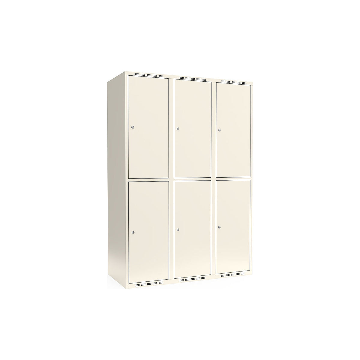 Fydor double deck clothes locker, 3 compartments, white, W 1200 mm, flat roof shape, cylinder lock.