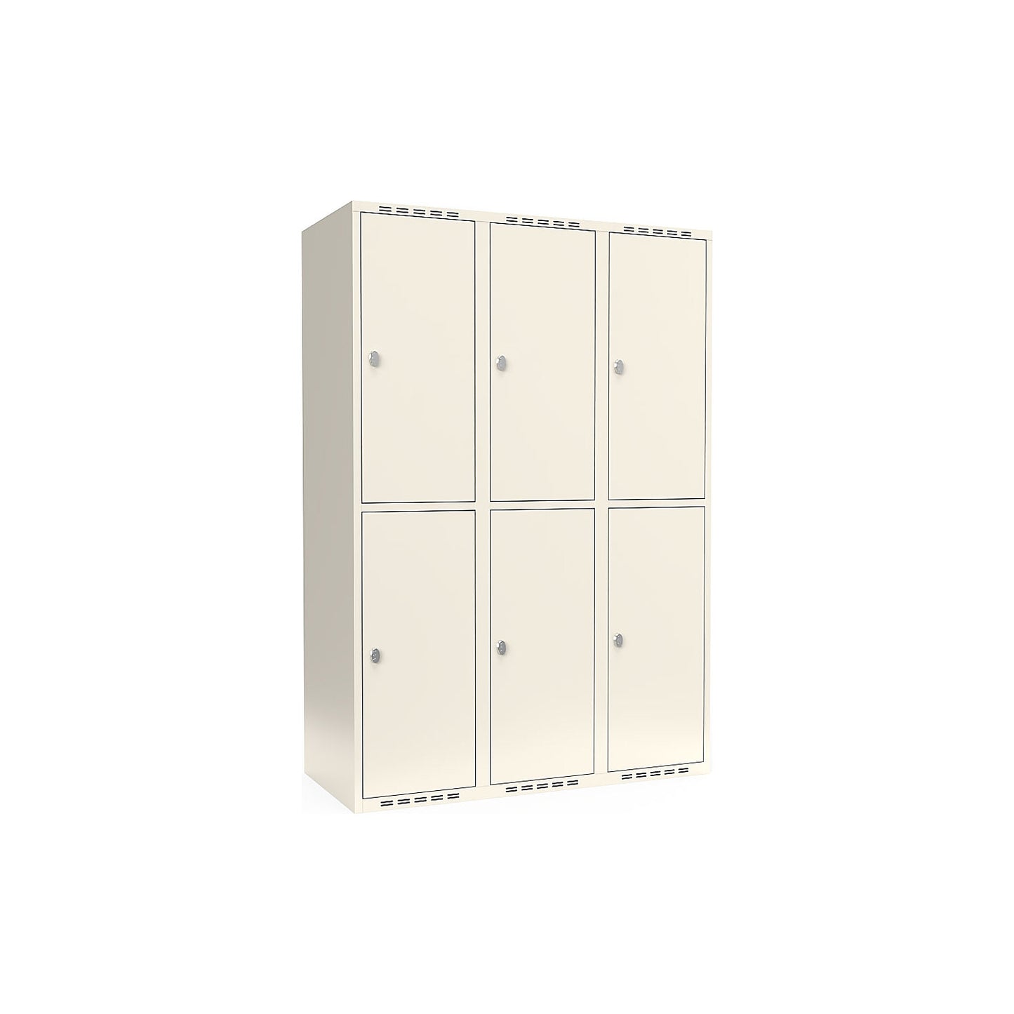 Fydor double deck clothes locker, 3 compartments, white, W 1200 mm, flat roof shape, padlock.
