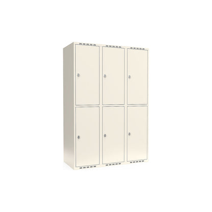 Fydor double deck clothes locker, 3 compartments, white, W 1200 mm, flat roof shape, padlock.