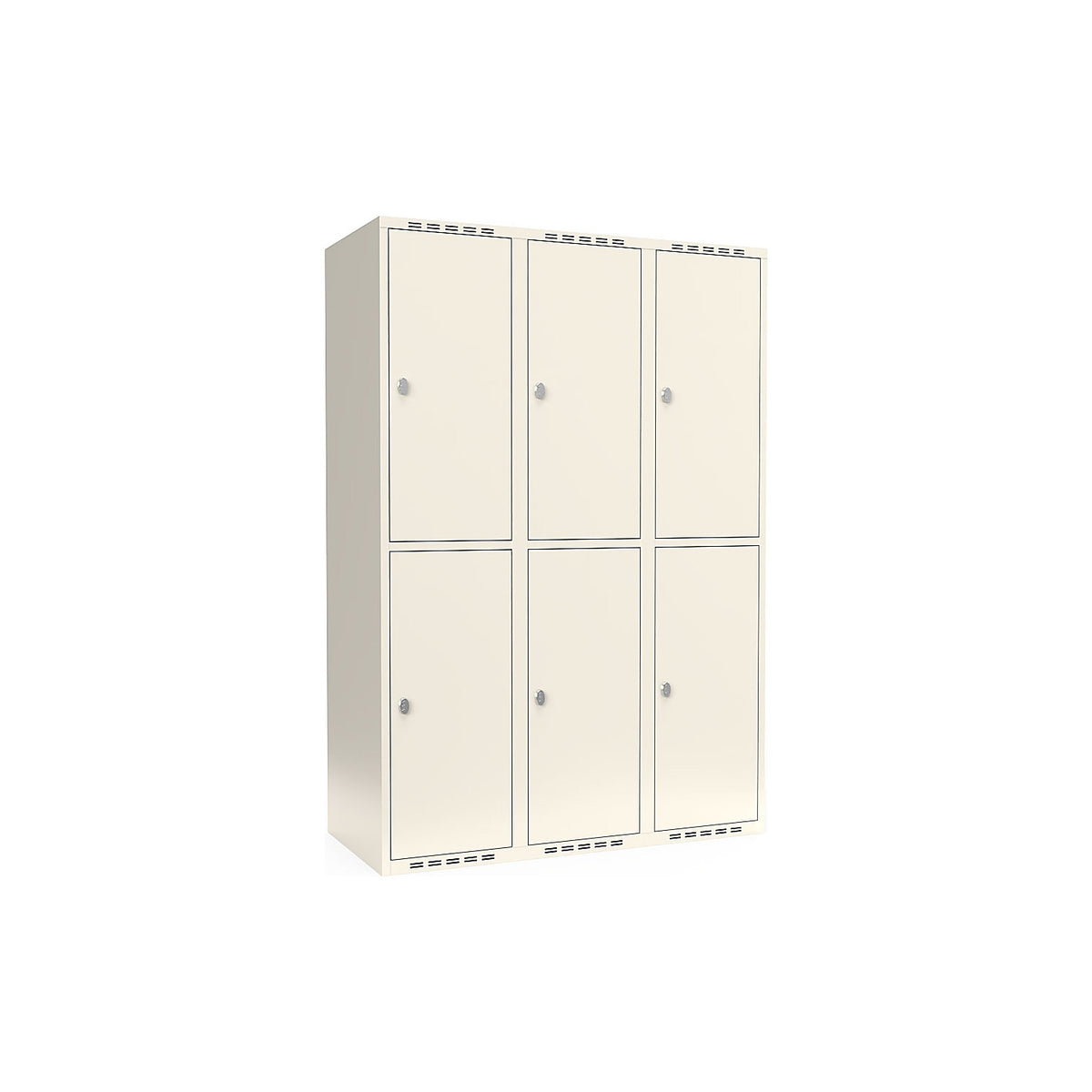 Fydor double deck clothes locker, 3 compartments, white, W 1200 mm, flat roof shape, padlock.