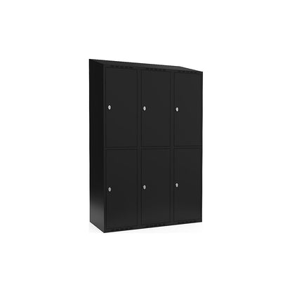 Fydor double deck clothes locker, 3 compartments, black, W 1200 mm, sloping roof shape, padlock.