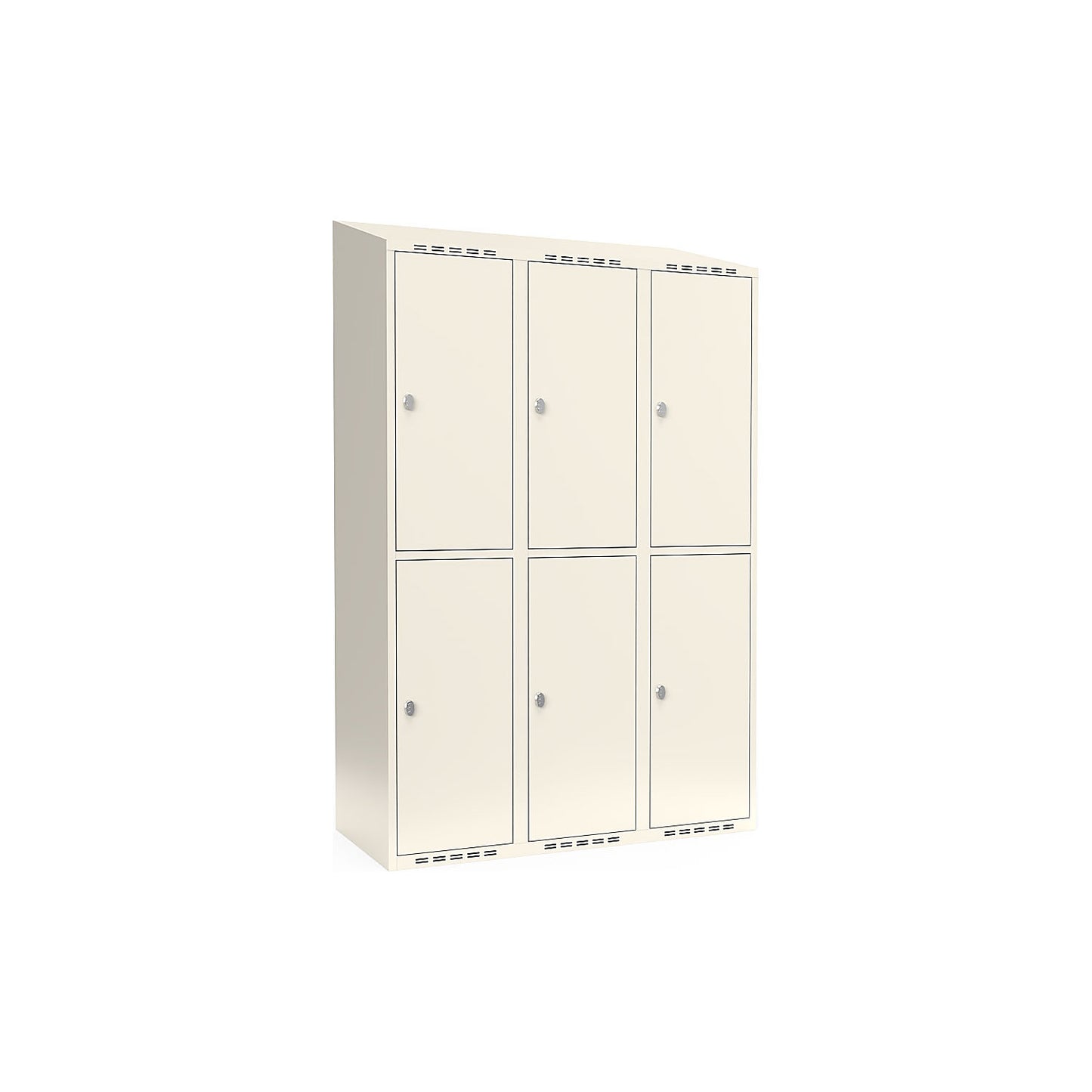Fydor double deck clothes locker, 3 compartments, white, W 1200 mm, sloping roof shape, padlock.