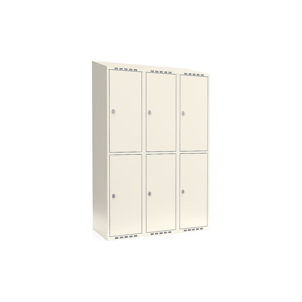 Fydor double deck clothes locker, 3 compartments, white, W 1200 mm, sloping roof shape, padlock.