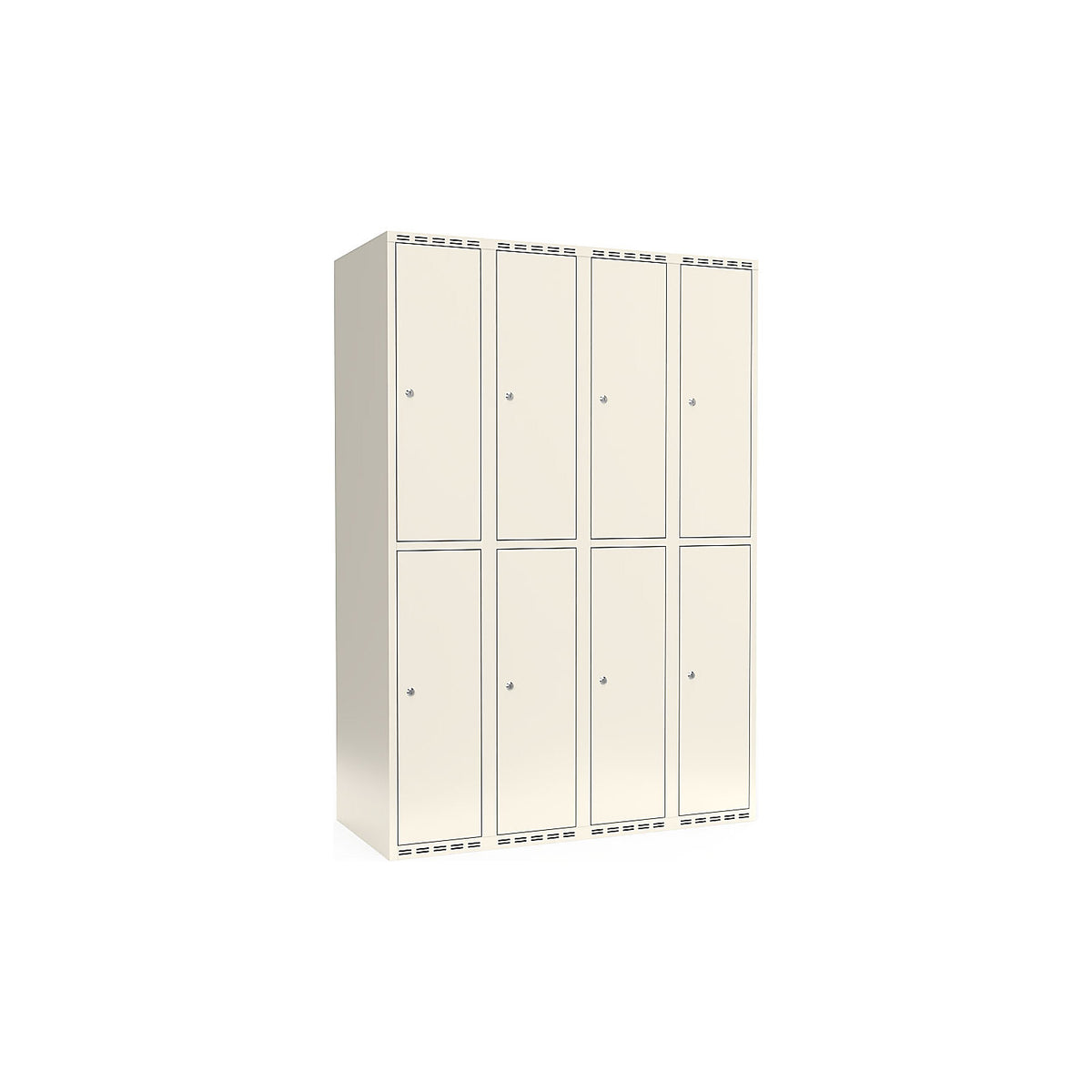 Fydor double deck clothes locker, 4 compartments, white, W 1200 mm, flat roof shape, cylinder lock.